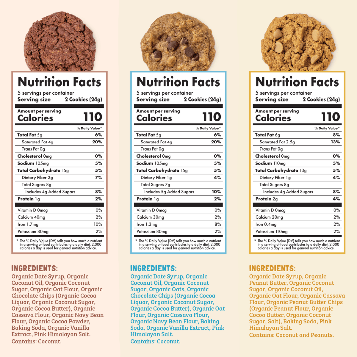 Skout Organic Soft-Baked Cookie: Nutrition Facts for Double Chocolate, Oatmeal Chocolate Chip, and Peanut Butter