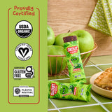 Apple Pie Kids Snack Bar certification icons for Certified Organic, Certified Gluten-Free, Certified Vegan, and Certified Plastic Neutral.