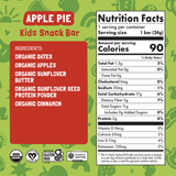Nutrition facts and ingredient panel for Apple Pie Kids Snack Bar.