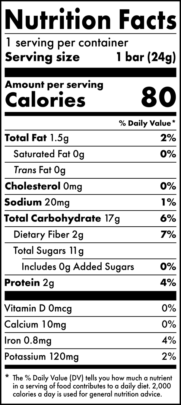 Nutrition Facts panel for Blueberry Blast Kids Snack Bar.