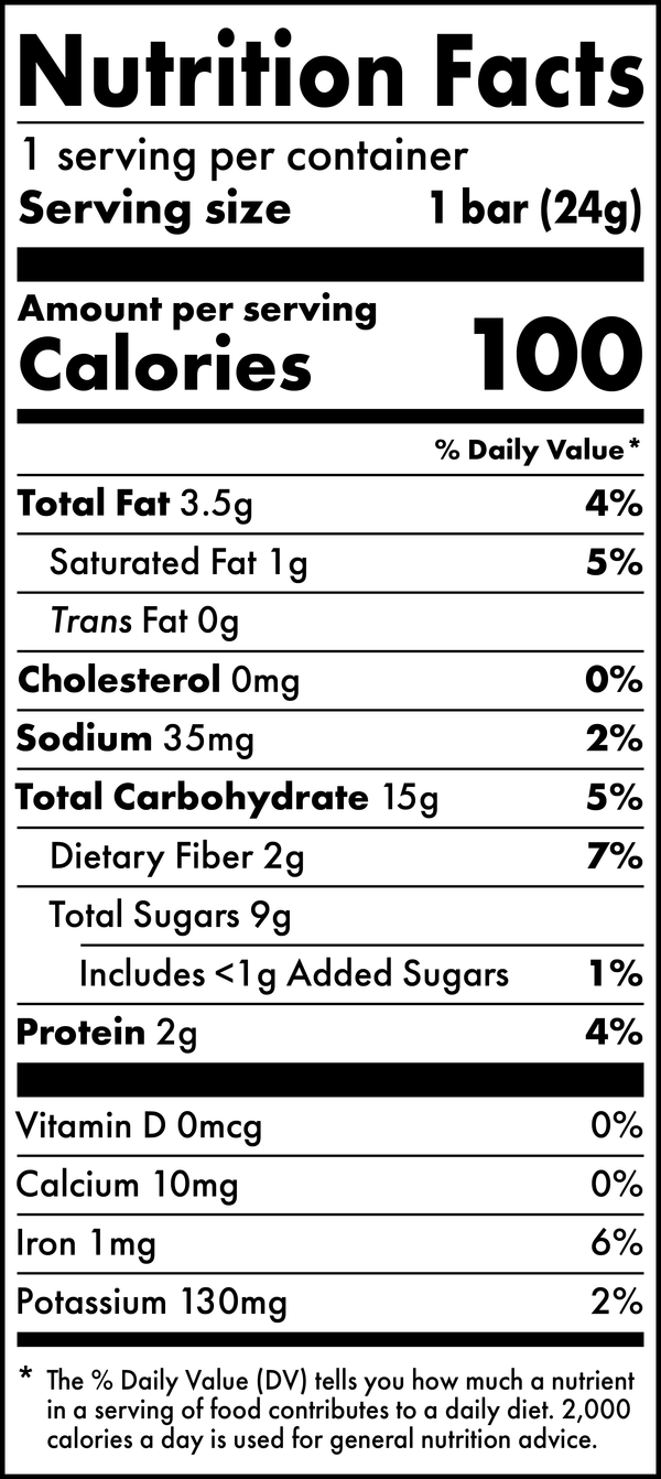Nutrition Facts panel for Cookie Dough Kids Snack Bar.