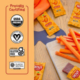 Skout Organic Carrot Cake Kids Snack Bar featuring USDA Organic, Gluten-Free, Vegan, and Plastic Neutral certifications