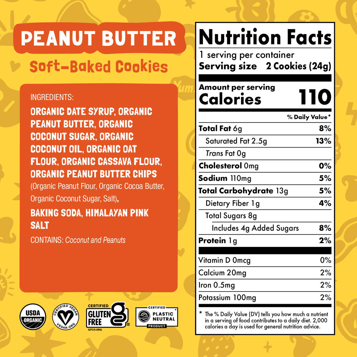 Nutrition facts and ingredient panel for Peanut Butter Soft-Baked Cookies.