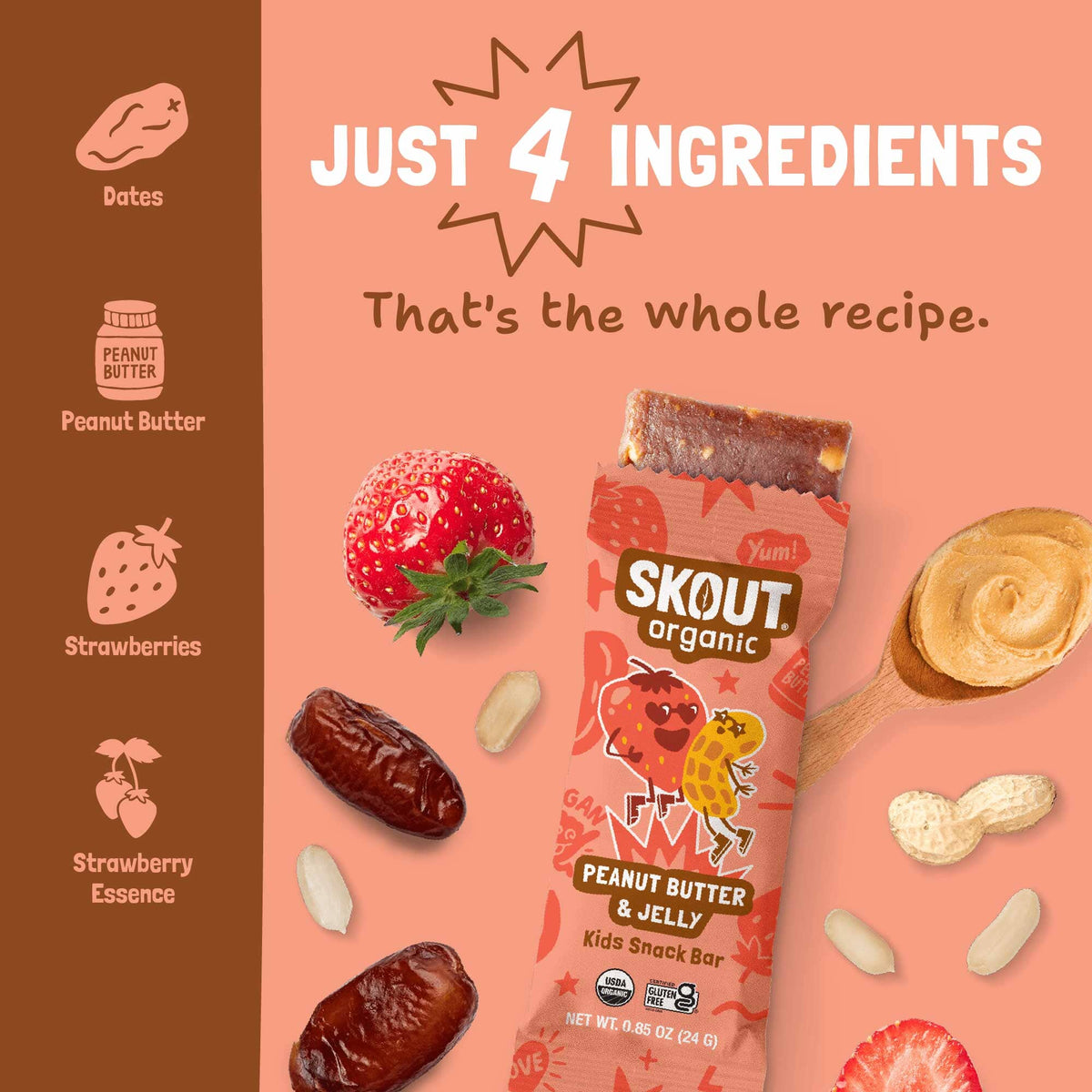 Skout Organic Peanut Butter & Jelly Kids Bar Organic Kids Bars Skout Organic 
