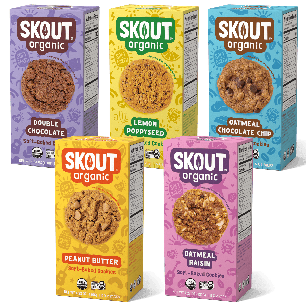 Skout Organic Small Batch Soft Baked Cookie Variety Pack - 5 Boxes Soft Baked Cookies Skout Organic 
