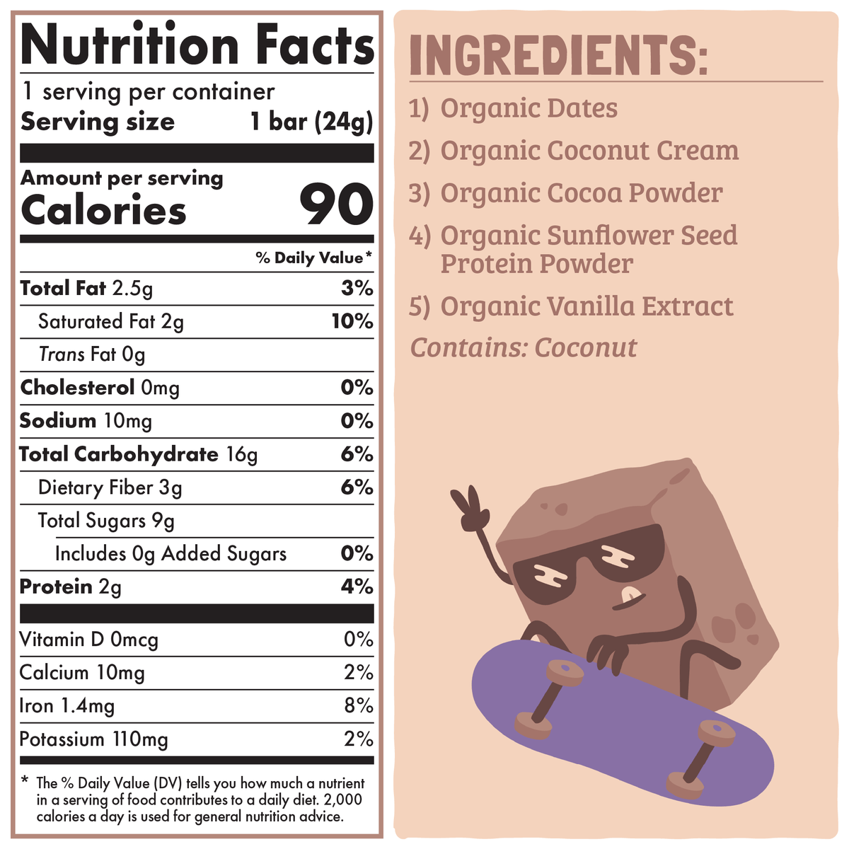 Skout Organic Chocolate Brownie Kids Bar Organic Kids Bars - Nutrition Facts
